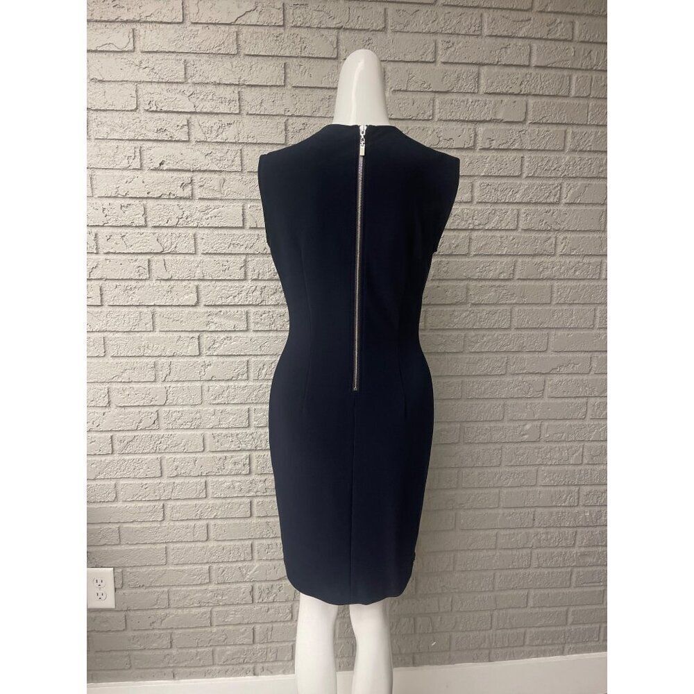 Joseph Ribkoff Women Navy Knit Sleeveless Overlay Rhinestone Trim Dress Size 6 - Picture 3 of 12